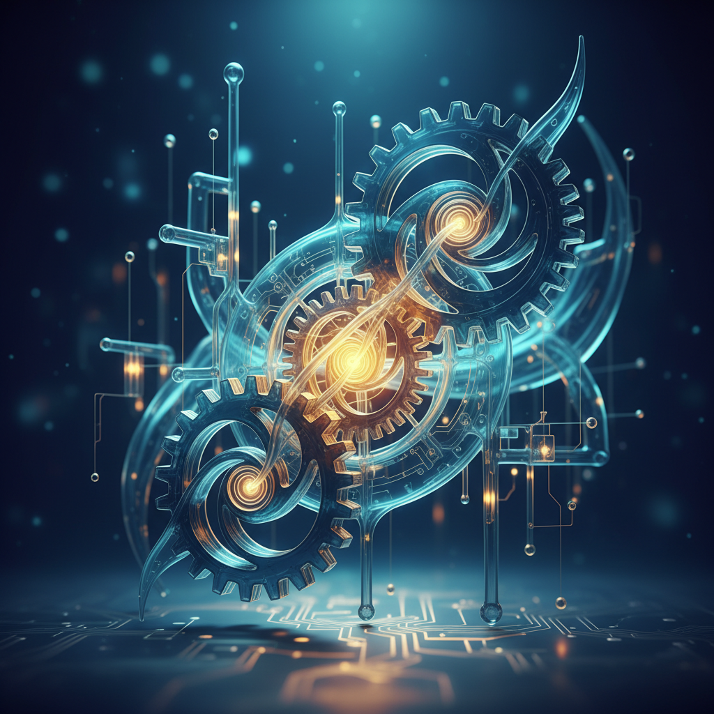 Abstrakte Darstellung von sich überschneidenden Zahnrädern oder komplexen Formen, symbolisiert Wissen und Struktur.